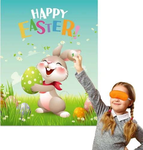 Vista 6 de Pin The Tail on The Bunny Fiesta de juegos de Pascua para niños, actividades de búsqueda de huevos de Pascua, juegos de Pascua con calcomanías