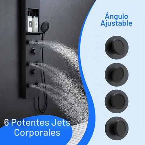 Vista 4 de Sistema ajustable de la cabeza de la lluvia de la altura del brazo de la ducha de la torre del panel Stainless Steel Shower Panel with Shelf and 6