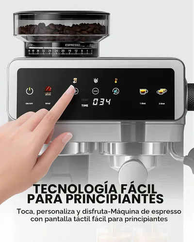 Vista 4 de AMZCHEF Máquina de café expreso con molinillo, control de temperatura, 44 2-Plateado