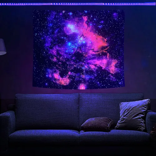 Vista 9 de PSYHILAR Blacklight Tapestry - Póster para colgar en la pared, diseño de galaxia, nebulosa, estrellas, galaxia, nebulosa, universo neón, reactivo a