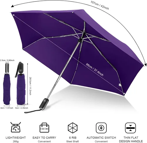 Vista 126 de LEAGERA Paraguas de viaje compacto para bolso, mango plano, impermeable para lluvia ligera