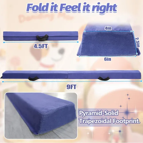 Vista 2 de Viga de equilibrio plegable de 6 pies/9 pies para niños de 3 a 15 años - Viga de suelo de gimnasia plegable, antideslizante, bolsa de transporte