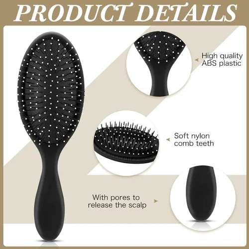 Vista 4 de Nuenen 6 piezas de cepillo desenredante húmedo para cabello seco, cepillo desenredante con cerdas suaves para mujeres, hombres, niñas y niños (negro)