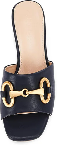 Vista 6 de Sandalias de tacón redondo grueso para mujer, con puntera abierta, cómodas, con cadena de metal