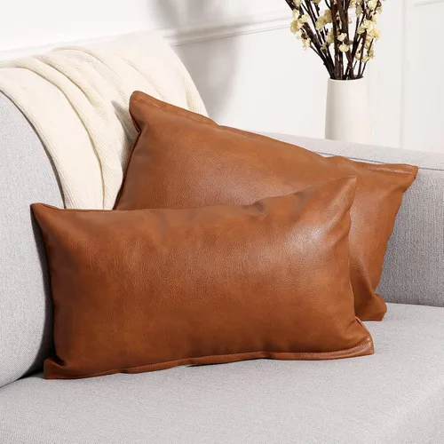 Vista 8 de Yaertun Juego de 2 fundas de almohada decorativas de piel sintética modernas y sólidas para exteriores, fundas de almohada de lujo para sofá, cama