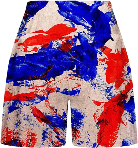 Vista 4 de Pantalones cortos para mujer del 4 de julio con estampado de la bandera estadounidense con cordón elástico en la cintura para fiesta en los Estados
