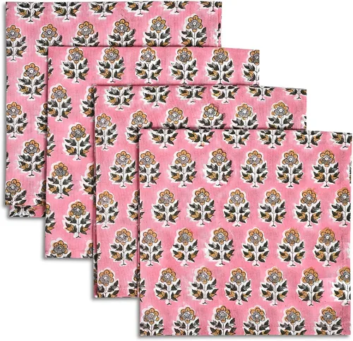 Vista 27 de Servilletas de tela CPC 100% algodón Juego de 4 servilletas reutilizables, servilleta de cena floral de bloque de impresión india, servilleta
