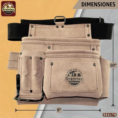 Vista 7 de Graintex 5 Pocket Suede Leather Tool Belt/Bag, Multipurpose Leather Tool Belt for Women and Men, Ideal for Construction, Electrician, Handymen Beige