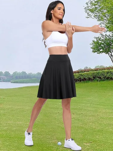 Vista 7 de ANRABESS Faldas hasta la rodilla para mujer con bolsillos, cintura alta, para golf, tenis, viajes, pantalones cortos integrados