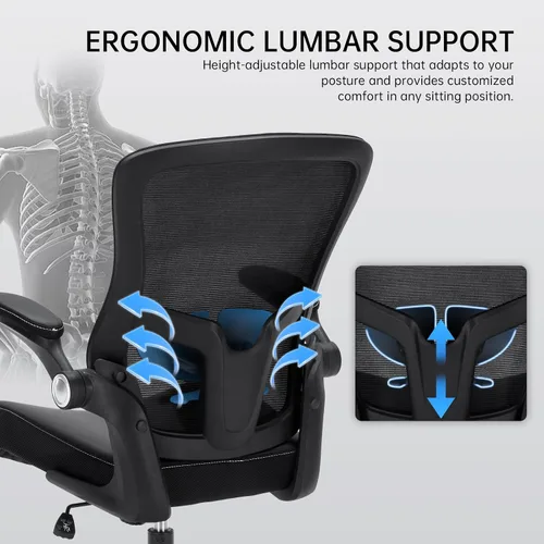 Vista 4 de Silla de oficina, 400 libras, ergonómica y resistente, con soporte lumbar ajustable, silla de computadora de malla transpirable con reposabrazos