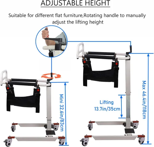 Vista 5 de Silla elevadora de paciente, silla de ruedas elevadora para el hogar, silla portátil de transferencia para ancianos, altura ajustable con dos