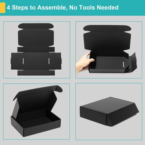 Vista 7 de Mcfleet Cajas de envío de 4 x 4 x 2 pulgadas en negro - Caja de correo de cartón corrugado para embalaje de pequeñas empresas - Cerradura de pestaña