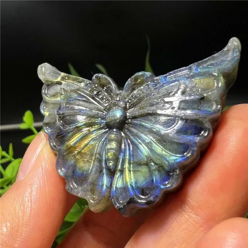 Vista 8 de TEAMWILL 2" natural labradorita tallada mariposa cráneo cuarzo cristal curativo Reiki