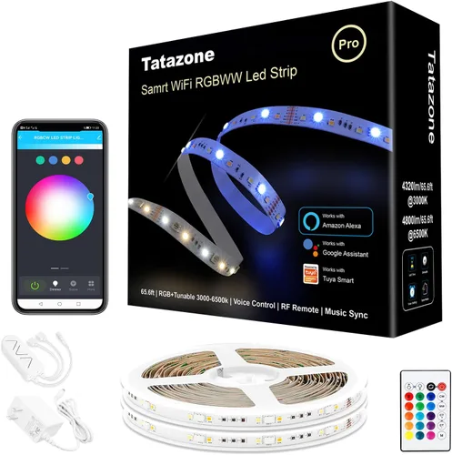 Vista 12 de Tatazone Tiras de luces LED RGBWW con Bluetooth, 5 metros de tiras de luz LED ajustables de blanco 3000K a 6500K + RGB, tiras de luces LED
