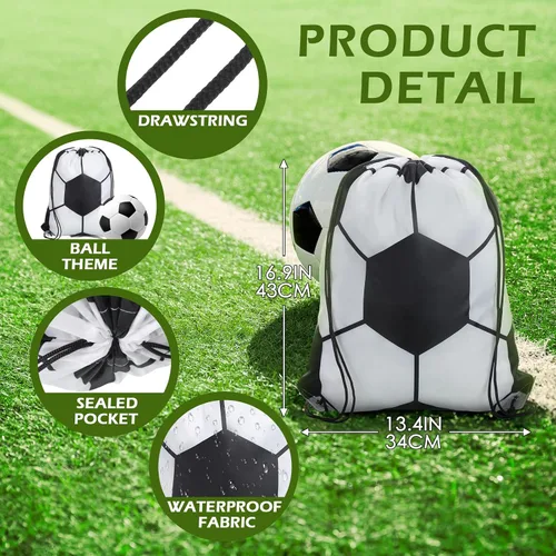 Vista 2 de Reginary 18 bolsas de fútbol con cordón y 18 pulseras de fútbol a granel, bolsas de regalos de fútbol, mochila con cordón ajustable, trenzada
