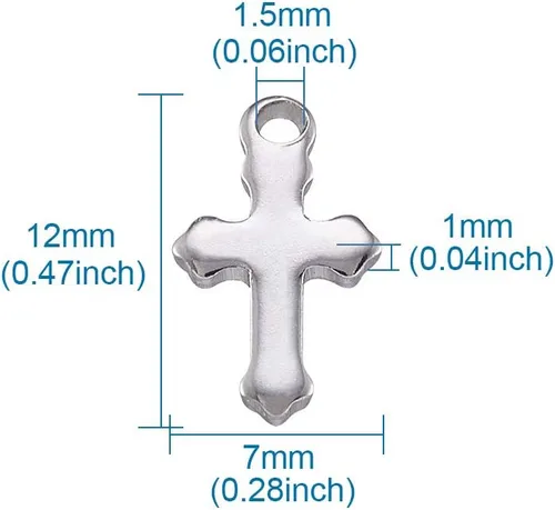 Vista 5 de KISSITTY 100 piezas de acero inoxidable 304 tamaño pequeño pulido sólido cruz colgante colgante cruz colgante cadena colgantes para collar, aretes