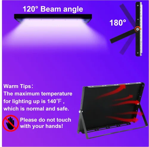 Vista 5 de Paquete de 2 luces negras de 300W con 336 LEDs, lámpara UV de luz negra para fiestas fluorescentes, 395nm, accesorio de luz negra IP65