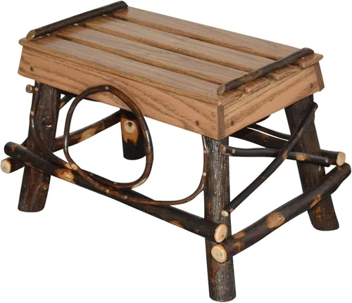Vista 4 de Taburete rectangular pequeño Amish-Made de roble y nogal teñido natural Natural Finish