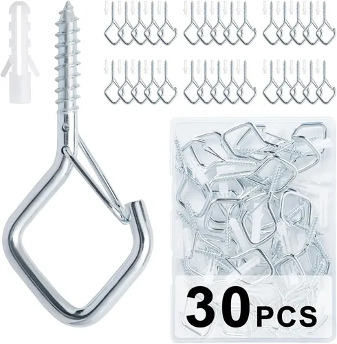 Vista 13 de CADONO 30 PCS Ganchos Colgantes de Copa con Tornillo con Hebilla de Seguridad, Ganchos de Tornillo a Prueba de Viento Perfectos para Colgar Luces