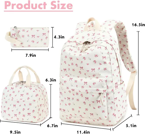 Vista 3 de Bluboon - Mochila escolar para niñas y mujeres para uso diario y de estilo informal, para portátil de 15 pulgadas, con bolsa para almuerzo y bolsa