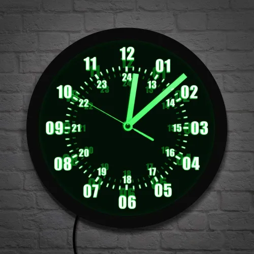 Vista 6 de The Geeky Days Reloj de pared con signo de neón de 24 horas de tiempo militar con retroiluminación LED zona horaria mundial militar signo de neón