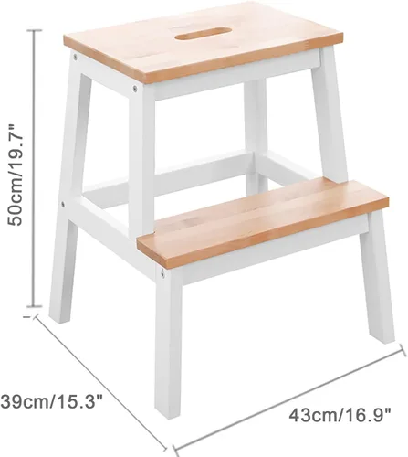 Vista 7 de QQXX Taburete de madera de 2 escalones para adultos, 400 libras, taburete portátil de cocina con mango ranurado, fácil de montar, taburetes de cama