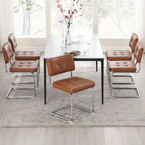 Vista 23 de Zesthouse Juego de 2 sillas de comedor de metal industrial, sillas de cocina tapizadas de cuero sintético con base de metal negro, para cocina