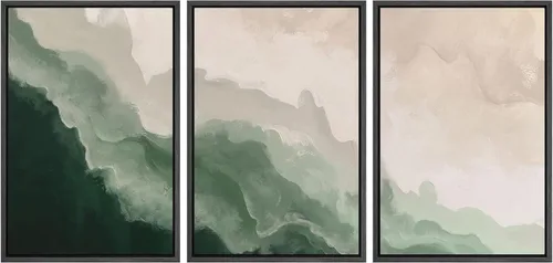 Vista 223 de SIGNFORD - Set de obras de arte en lienzo enmarcado para pared, ilustraciones abstractas de neblina del desierto en tonos neutros beige y marrón