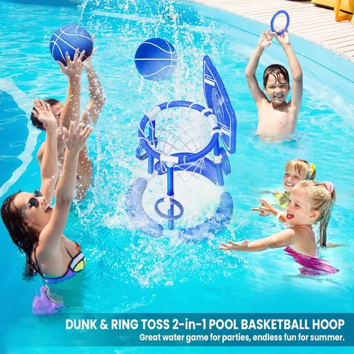 Vista 3 de SpringFlower Aro de baloncesto para piscina con tablero, piscina para niños y adultos, juego de piscina flotante de baloncesto, juguete de piscina