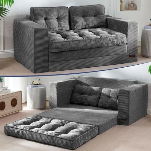 Vista 9 de MAXYOYO Sofá cama plegable, sofá biplaza convertible con almohadas Beige