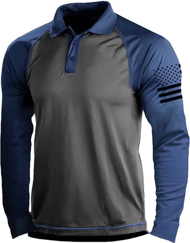 Vista 21 de Camisa polo de manga larga con bandera estadounidense para hombre, cuello gráfico patriótico, camiseta de golf, moderna, casual, cuello en V, tops