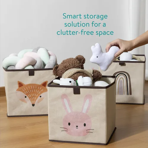 Vista 4 de Navaris Juego de 3 cubos de almacenamiento para niños, organizador de tela para niños, cubo de tela plegable para dormitorio de niños, guardería