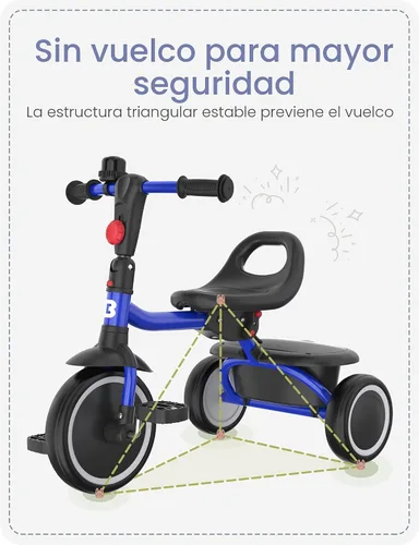 Vista 3 de besrey Triciclo para niños pequeños con campana, triciclo para niños de 18 meses a 5 años, triciclo para niños, bicicleta para niños de 1.5 a 5