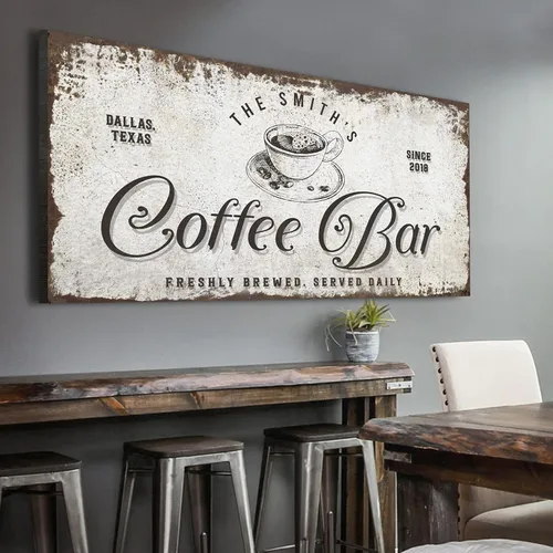 Vista 7 de Tailored Canvases Letrero Personalizado para Barra de Café - Arte de Pared en Lienzo Pequeño y Grande Decoración Señalización para Hogar, Cocina