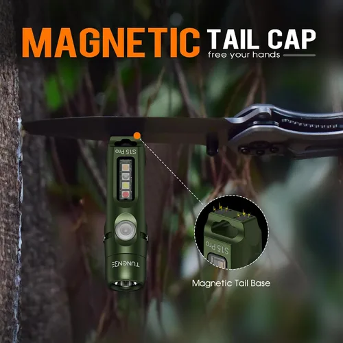 Vista 7 de S15Pro - Linterna de llavero recargable (negro y verde) de 750 lúmenes altos, linterna de bolsillo EDC con clip, mini luz COB multifunción