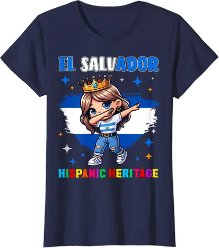 Vista 33 de Camiseta infantil El Salvador Dabbing Girl Hispanic Heritage Celebration, Negro