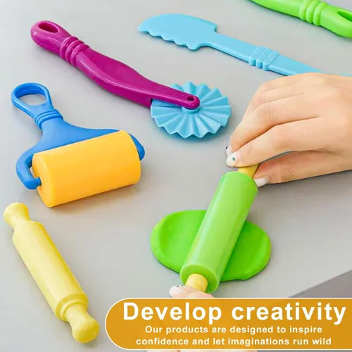 Vista 4 de Herramientas de arcilla, juego de herramientas de arcilla y masa para niños, kit de accesorios de masa artesanal con rodillo, espátula de corte