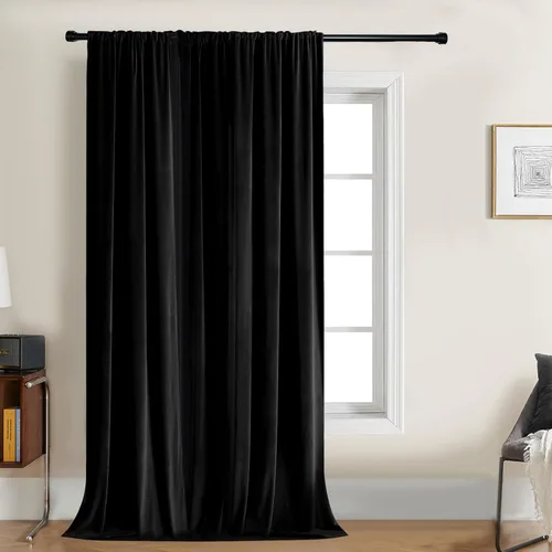 Vista 8 de Joydeco Cortinas de terciopelo negro de 63 pulgadas de largo, 2 paneles, cortinas opacas de lujo con bolsillo para barra, cortinas de ventana