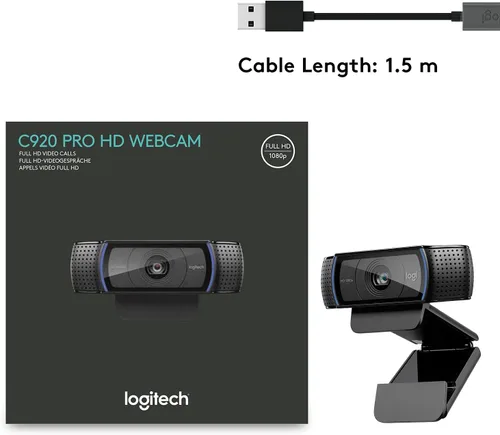 Vista 17 de Cámara web HD Pro C920 Logitech, visualización panorámica 1080P videollamadas y grabación, Negro