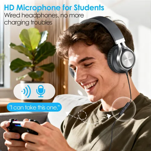 Vista 4 de INFURTURE - Auriculares USB C con micrófono, control de volumen, cable sin enredos, auriculares tipo C con cable, plegables y ligeros para iPhone