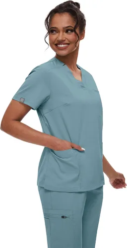 Vista 2 de niaahinn Conjunto de uniforme médico para mujer con cuello en V clásico y pantalones deportivos de yoga, uniforme médico de enfermería