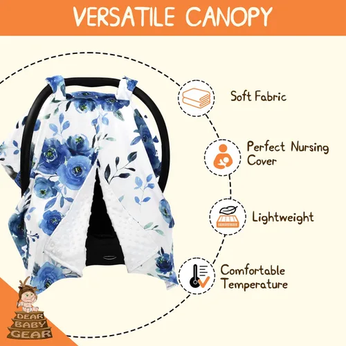 Vista 2 de Dear Baby Gear Toldo floral para asiento de automóvil para bebé con apertura de botón a presión, funda de asiento de automóvil para recién nacidos