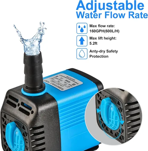 Vista 8 de Bomba sumergible ultra silenciosa de 7 W con temporizador, para pecera, estanque, acuario, estatua, hidroponía, etc. (azul)