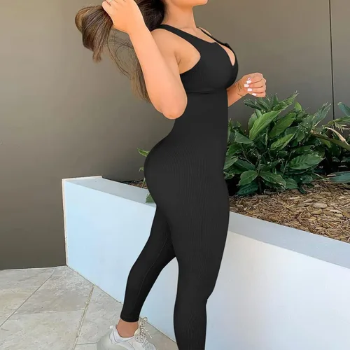 Vista 4 de ECHOINE Overol de yoga de una pieza para mujer, sexy, sin mangas, a la moda