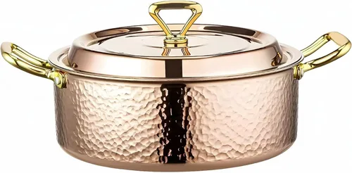 Vista 10 de YJX olla de 4.2QT con tapa martilleada, oro rosa de cobre, acero inoxidable tricapa, utensilio de cocina multifuncional para hornear, asar, guisar