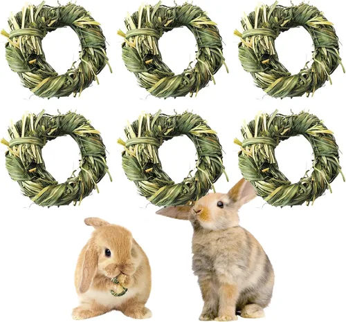 Vista 8 de 12 juguetes masticables de conejito para dientes, círculo de heno Timothy para conejos, anillos de heno Timothy para animales pequeños, conejillos