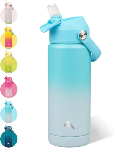 Vista 18 de Konokyo - Botella de agua deportiva aislada de acero inoxidable de 18 onzas con tapa con popote Black; BPA-free, leak-proof sports bottle with