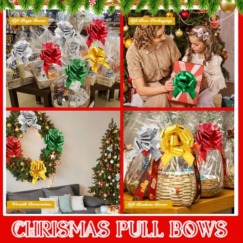 Vista 6 de Poen 30 Lazos de Tirar de Navidad para Envolver Regalos de 5 Pulgadas Lazos de Tirar Grandes de Cinta para Bolsa de Regalo de Vacaciones Caja Cesta