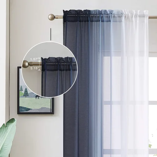 Vista 3 de July Joy Ombre - Cortinas de lino sintético semitransparente para habitación y sala de estar, 2 tonos reversibles, privacidad y filtro de luz