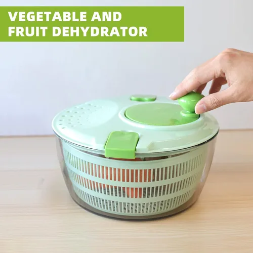 Vista 5 de Spinner de ensalada – Spinner de ensalada verde grande – 4.2L giratorio de lechuga para lavado de verduras, secadora de lechuga con drenaje, cuenco